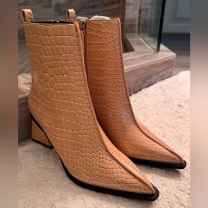 Topshop Camel Croc-Embossed Ankle Booties